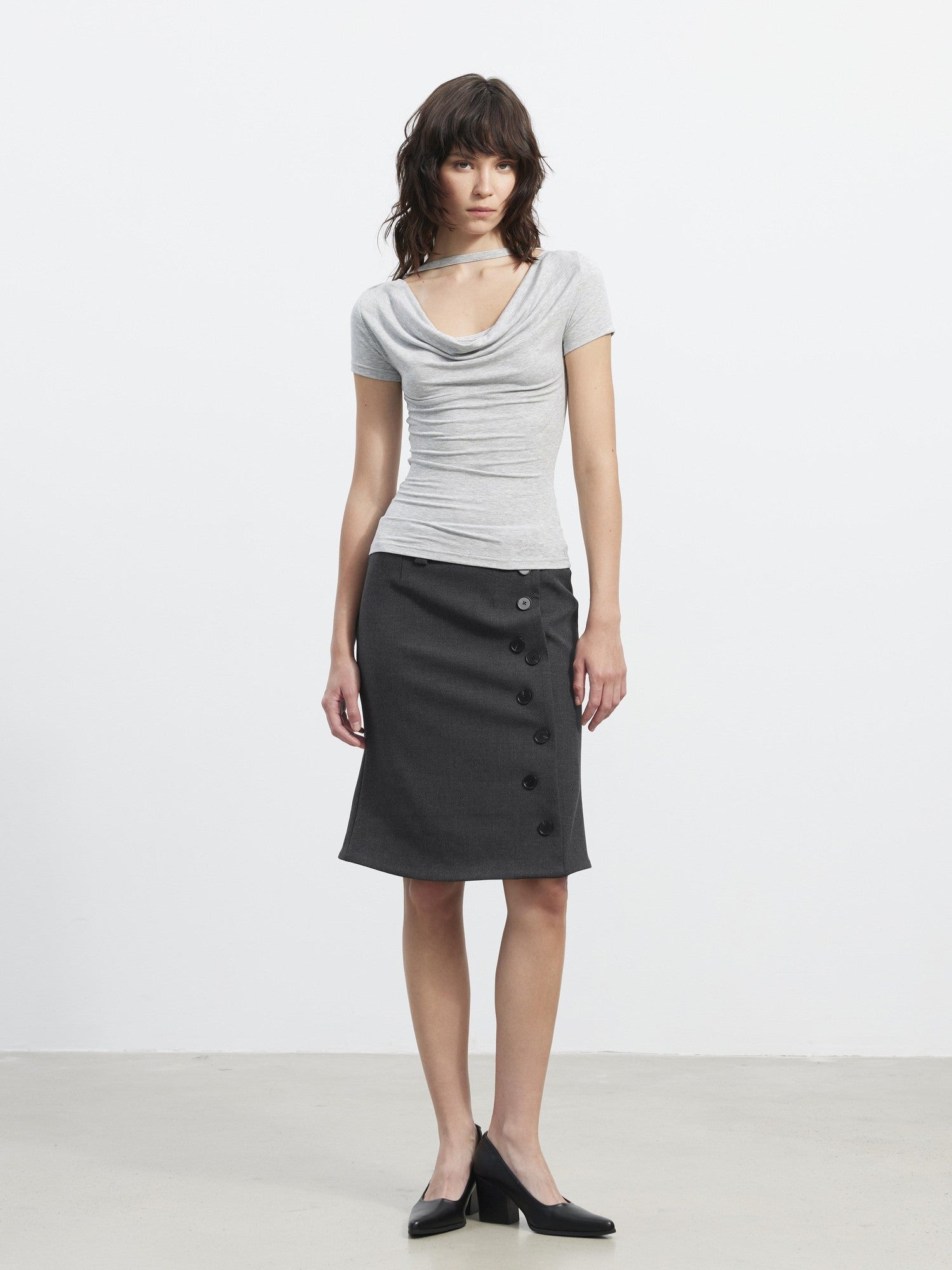 AFTADAWN Asymmetrical Twill Side Button High Waist Women&