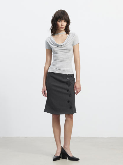 AFTADAWN Asymmetrical Twill Side Button High Waist Women&