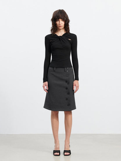 AFTADAWN Asymmetrical Twill Side Button High Waist Women&