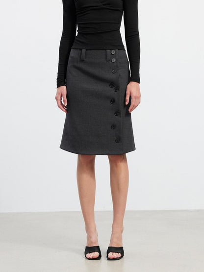 AFTADAWN Asymmetrical Twill Side Button High Waist Women&