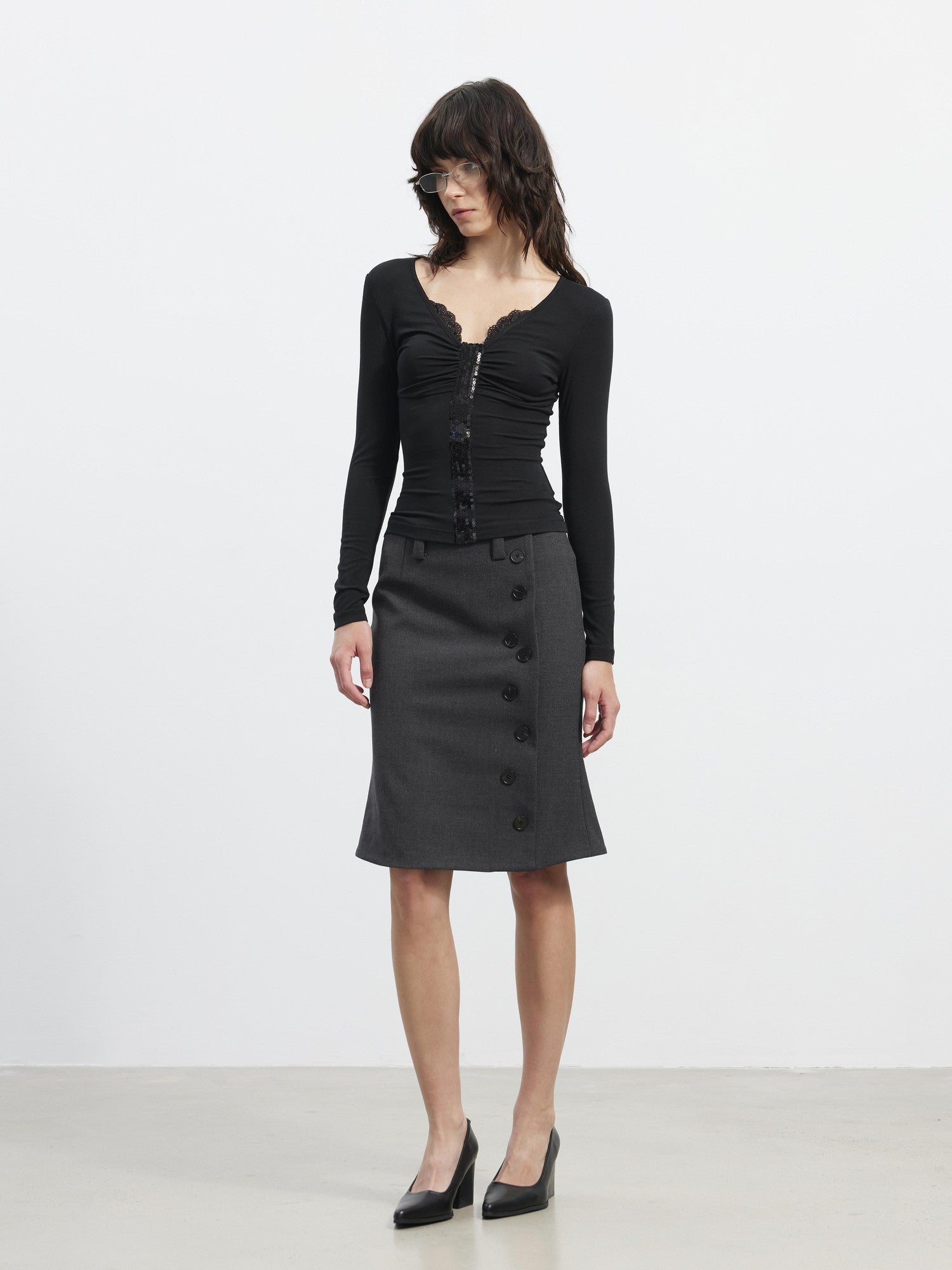 AFTADAWN Asymmetrical Twill Side Button High Waist Women&