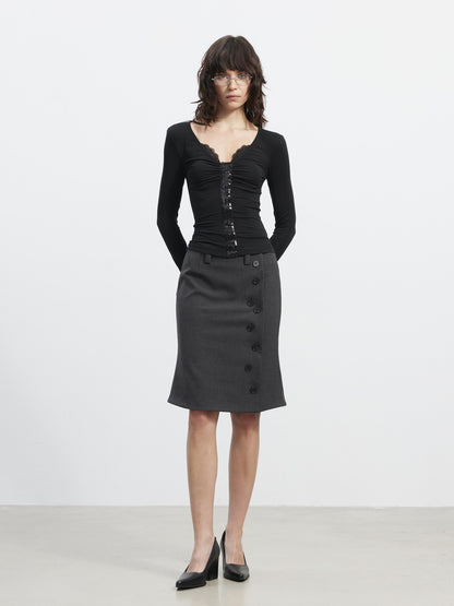 AFTADAWN Asymmetrical Twill Side Button High Waist Women&