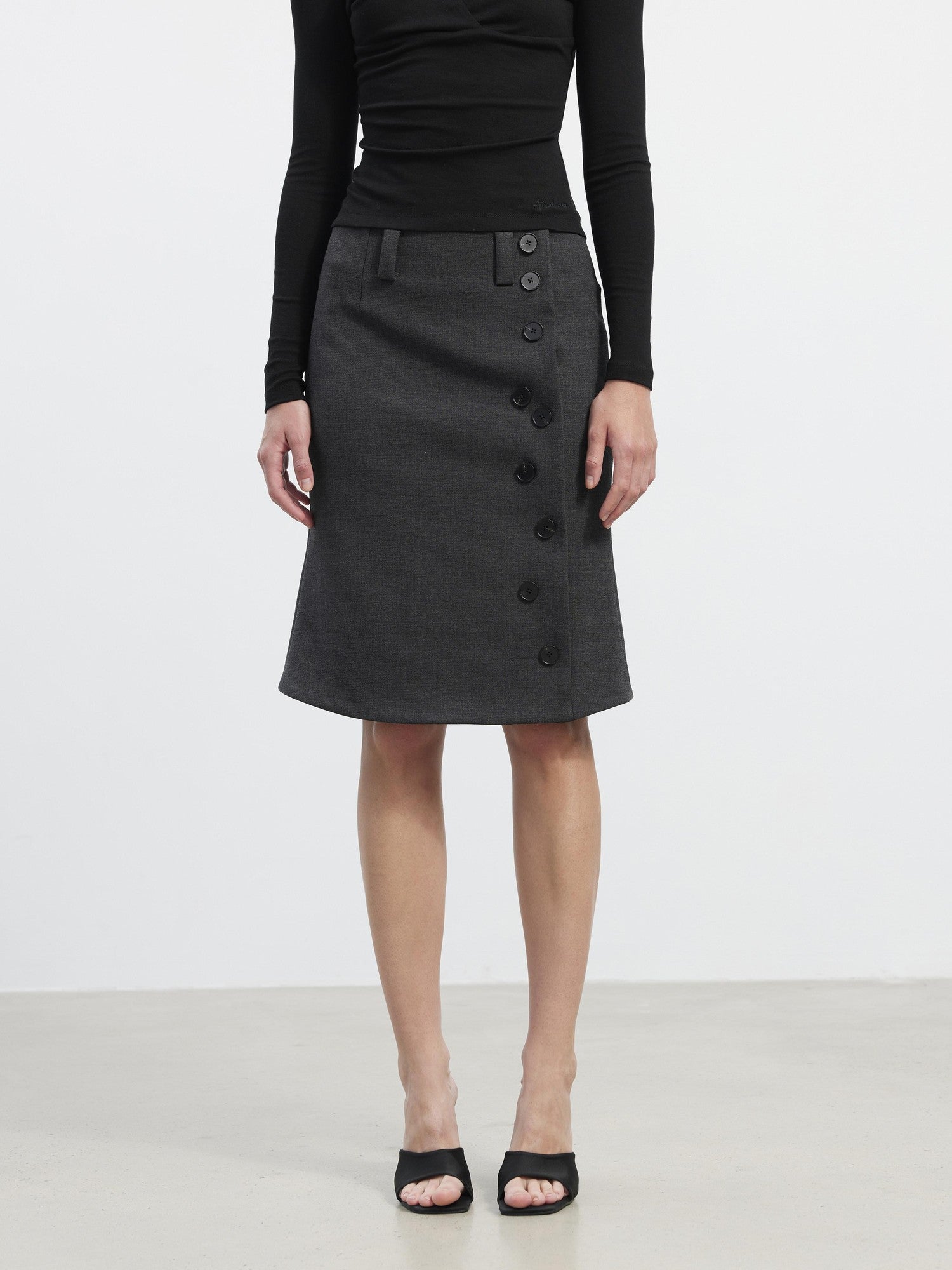 AFTADAWN Asymmetrical Twill Side Button High Waist Women&