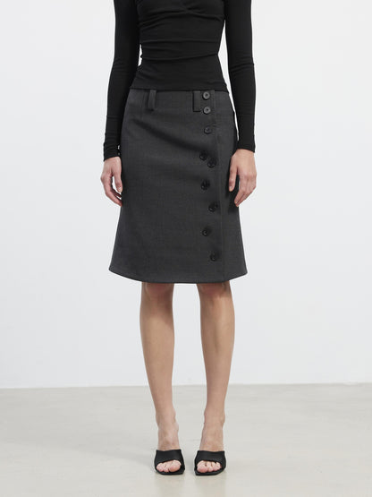 AFTADAWN Asymmetrical Twill Side Button High Waist Women&