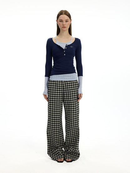 AFTADAWN Austrian Tencel Merino Henley Color Block Tee
