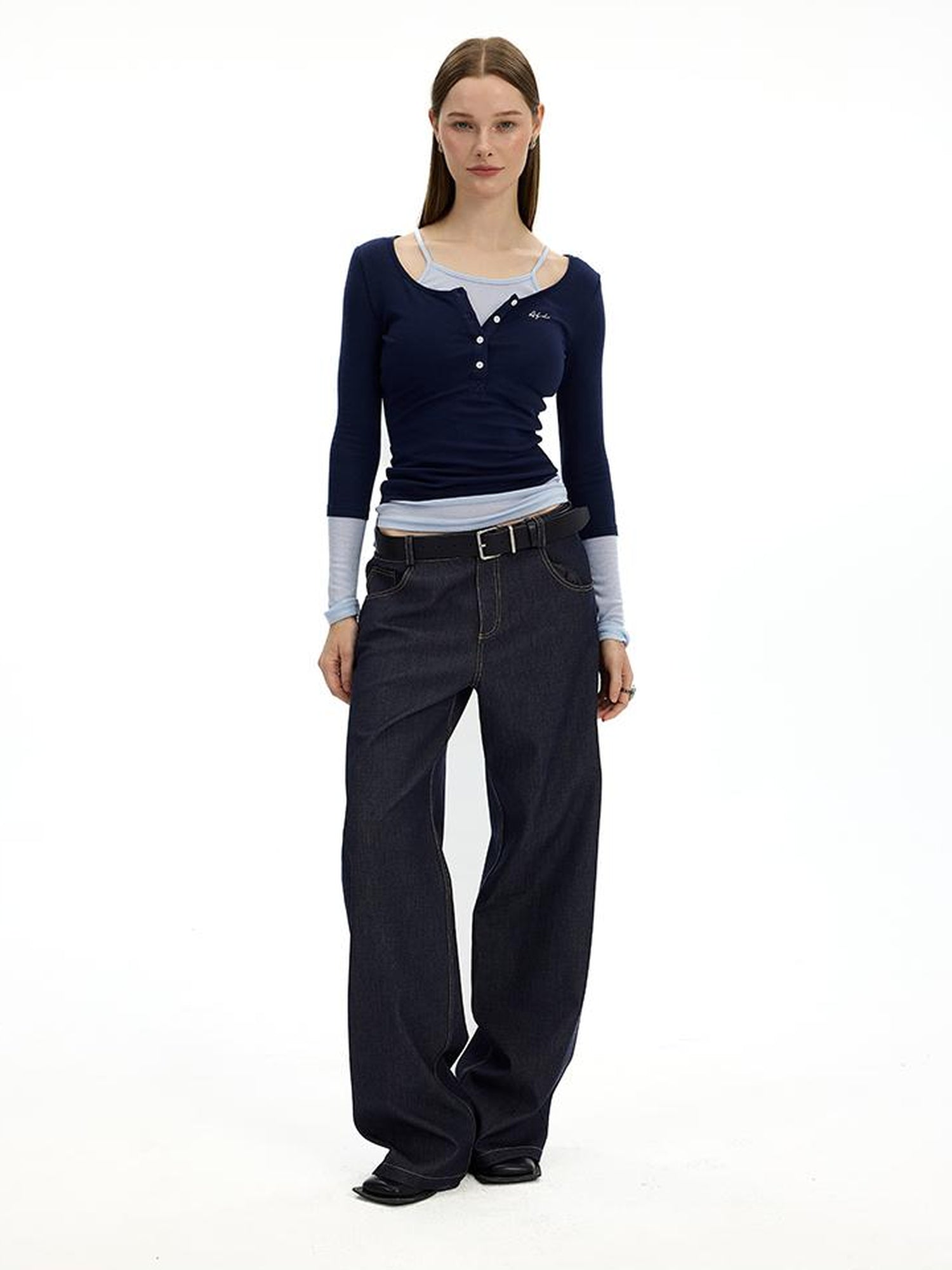 AFTADAWN Austrian Tencel Merino Henley Color Block Tee