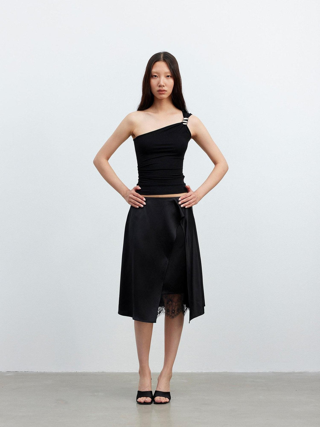 AFTADAWN Backless Asymmetric One Shoulder Metal Buckle Slim Fit Women&