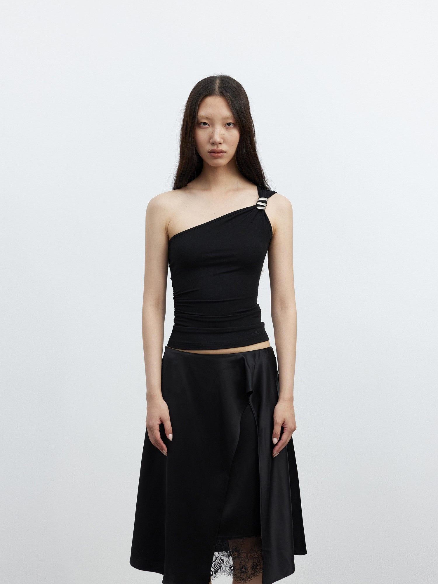 AFTADAWN Backless Asymmetric One Shoulder Metal Buckle Slim Fit Women&