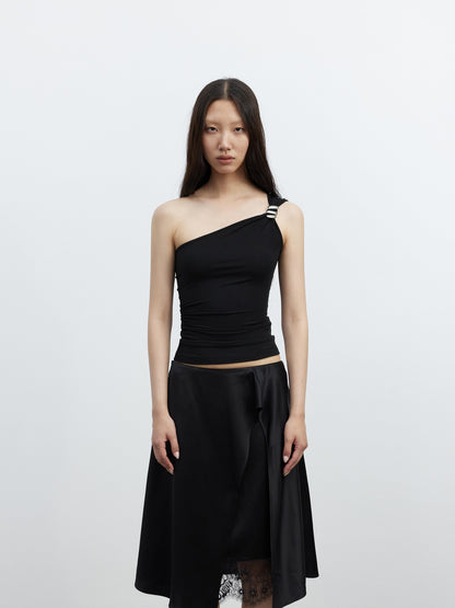 AFTADAWN Backless Asymmetric One Shoulder Metal Buckle Slim Fit Women&