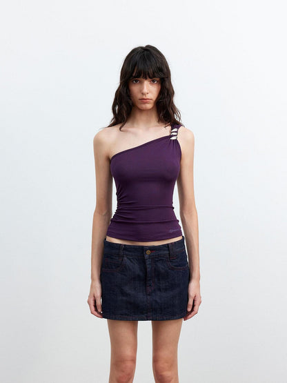 AFTADAWN Backless Asymmetric One Shoulder Metal Buckle Slim Fit Women&