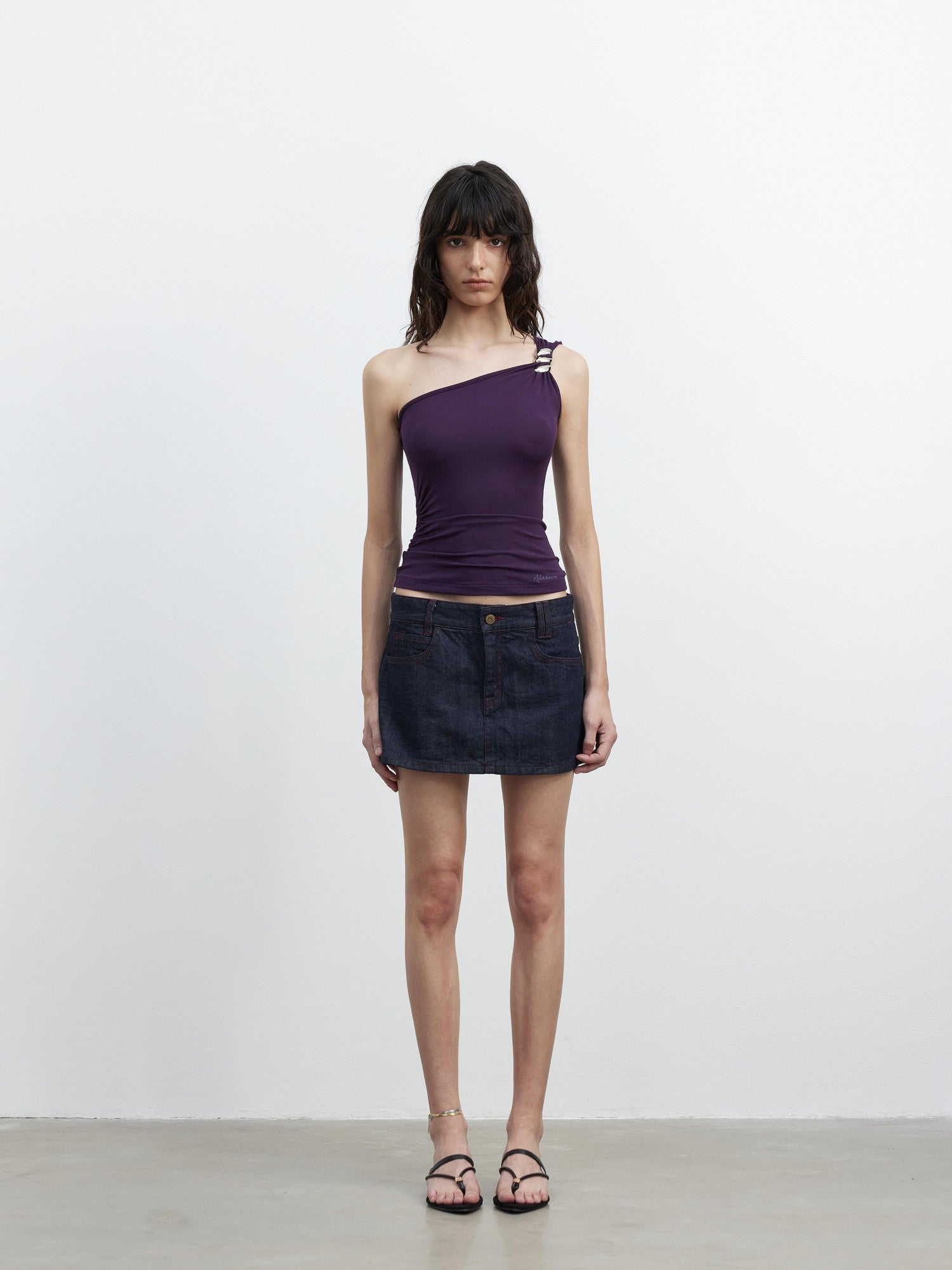 AFTADAWN Backless Asymmetric One Shoulder Metal Buckle Slim Fit Women&