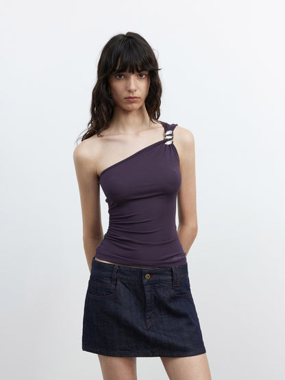 AFTADAWN Backless Asymmetric One Shoulder Metal Buckle Slim Fit Women&
