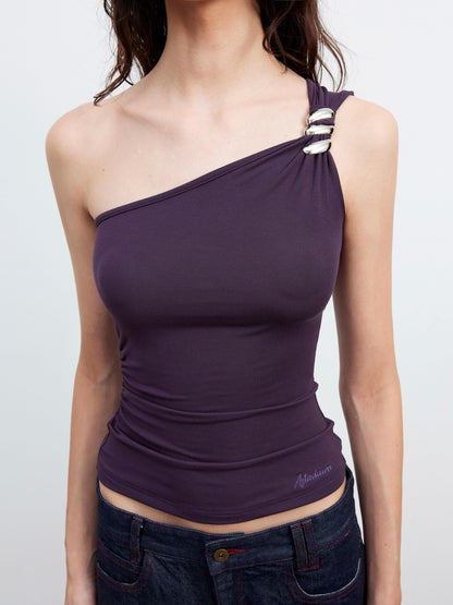 AFTADAWN Backless Asymmetric One Shoulder Metal Buckle Slim Fit Women&