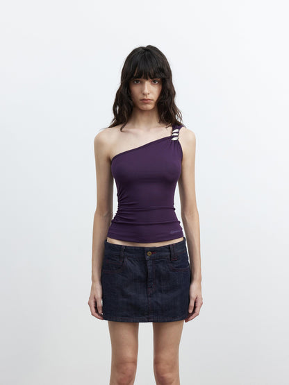 AFTADAWN Backless Asymmetric One Shoulder Metal Buckle Slim Fit Women&