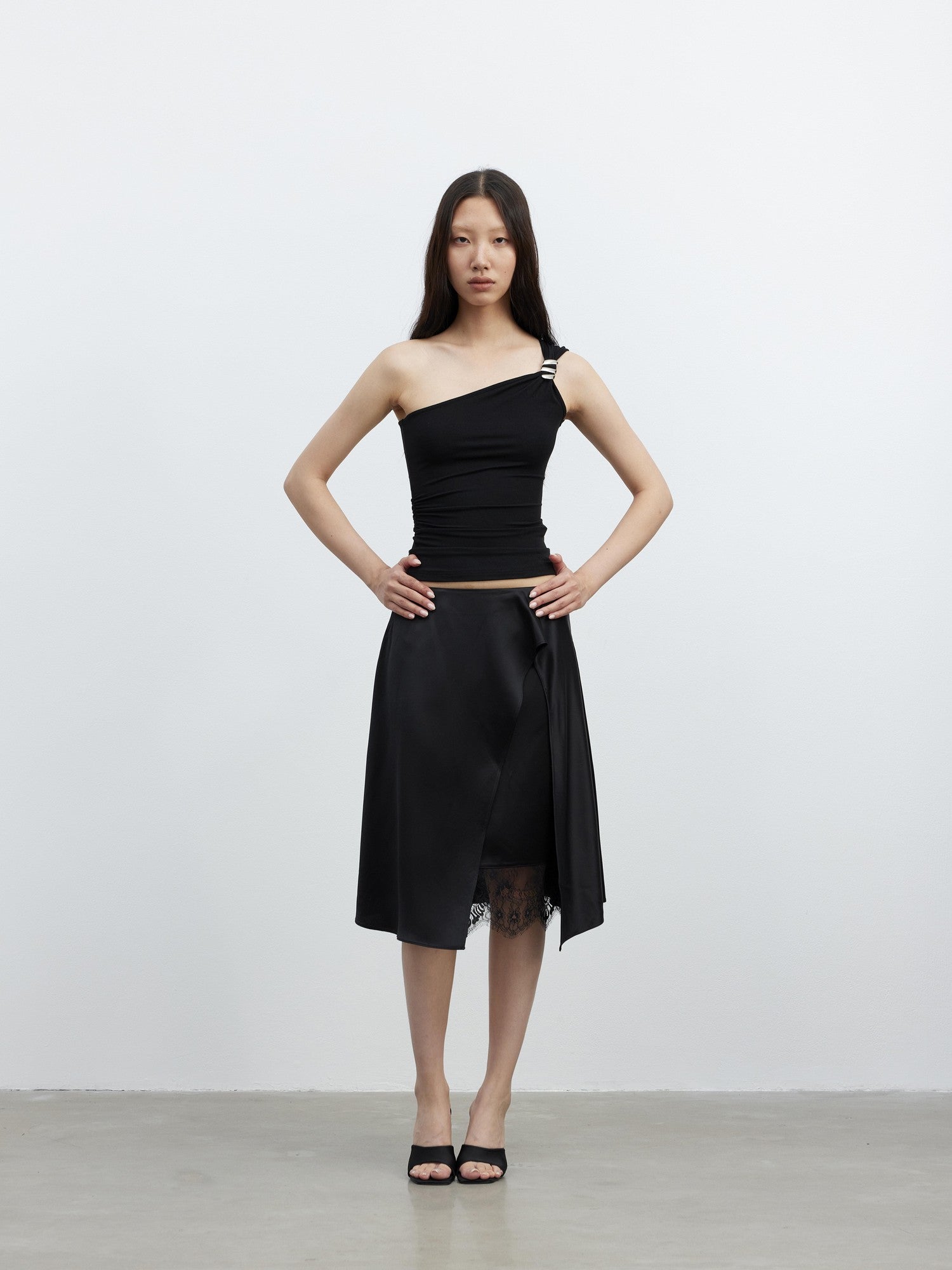 AFTADAWN Backless Asymmetric One Shoulder Metal Buckle Slim Fit Women&