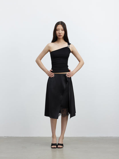AFTADAWN Backless Asymmetric One Shoulder Metal Buckle Slim Fit Women&