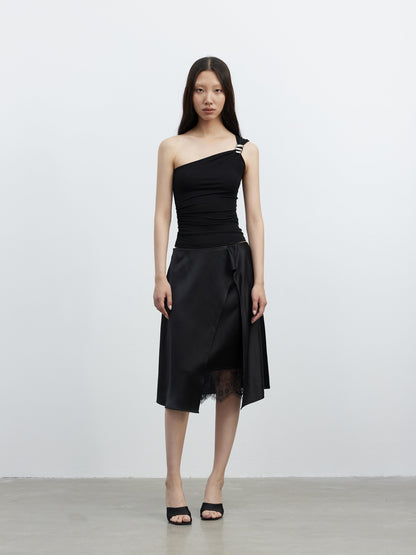 AFTADAWN Backless Asymmetric One Shoulder Metal Buckle Slim Fit Women&