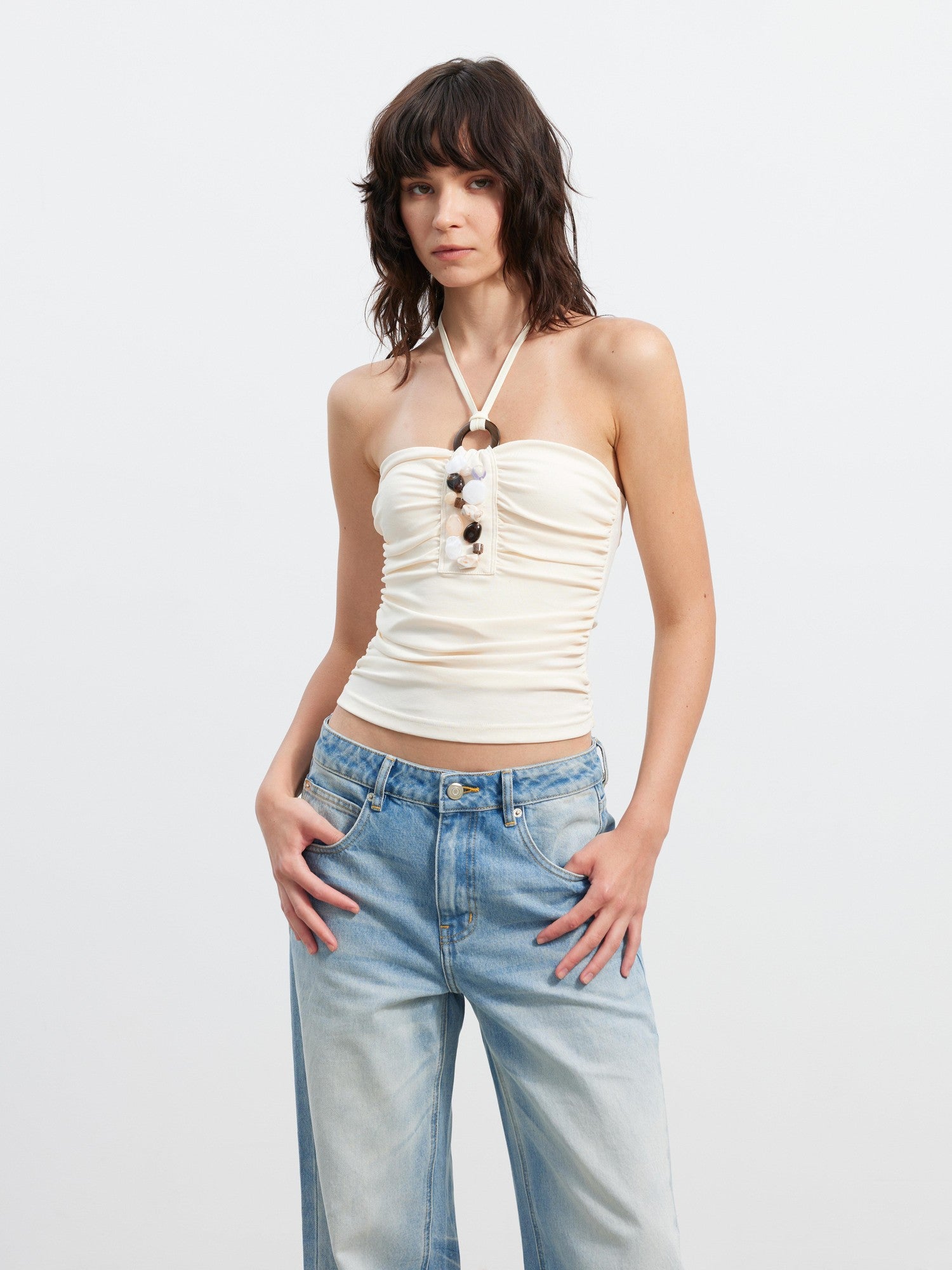 AFTADAWN Backless Beaded Embroidered Ruched Women&