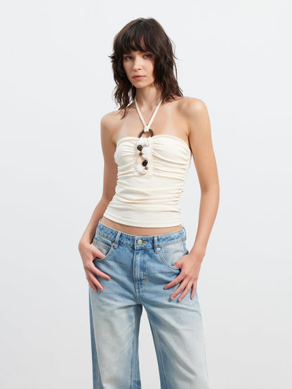 AFTADAWN Backless Beaded Embroidered Ruched Women&