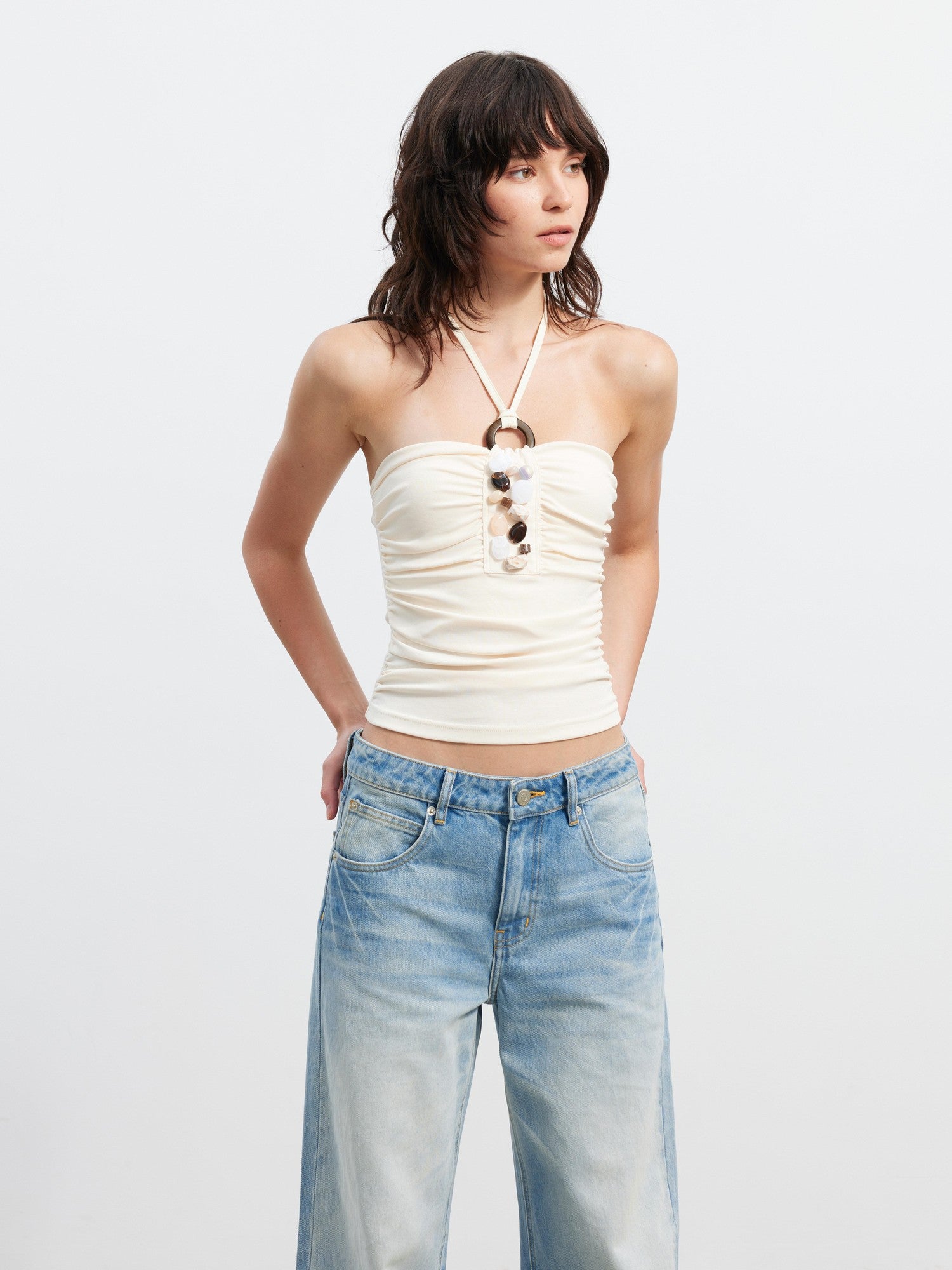 AFTADAWN Backless Beaded Embroidered Ruched Women&