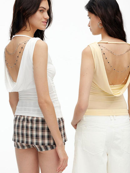 Backless Draped Sling Chain Detail Camisole