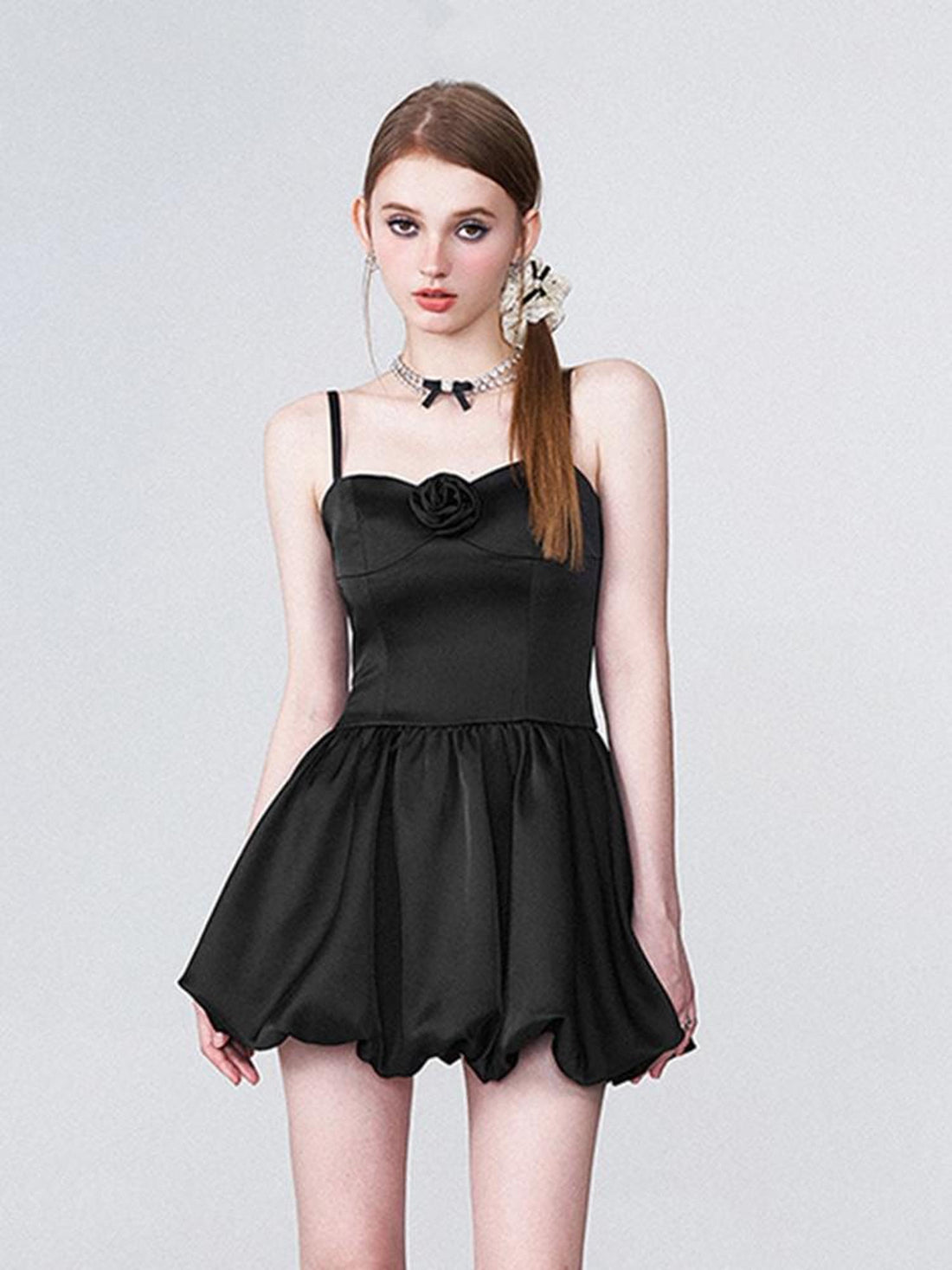 AFTADAWN Ballet Chanson 3D Rose Satin Waist Defining Bloom Dress