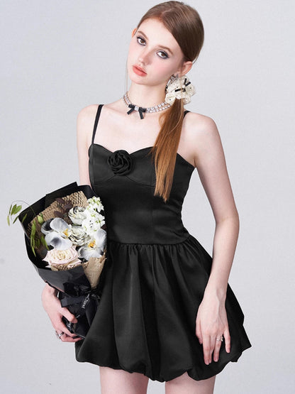 AFTADAWN Ballet Chanson 3D Rose Satin Waist Defining Bloom Dress