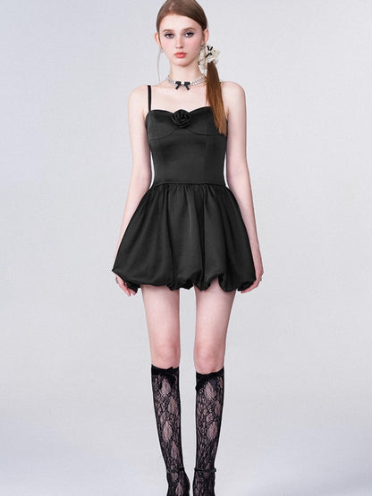 AFTADAWN Ballet Chanson 3D Rose Satin Waist Defining Bloom Dress