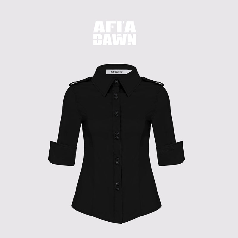AFTADAWN_Bamboo_Fiber_Cropped_Shirt_With_Lapel_And_Waist_Detail_MISSTT