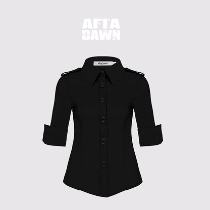 AFTADAWN_Bamboo_Fiber_Cropped_Shirt_With_Lapel_And_Waist_Detail_MISSTT