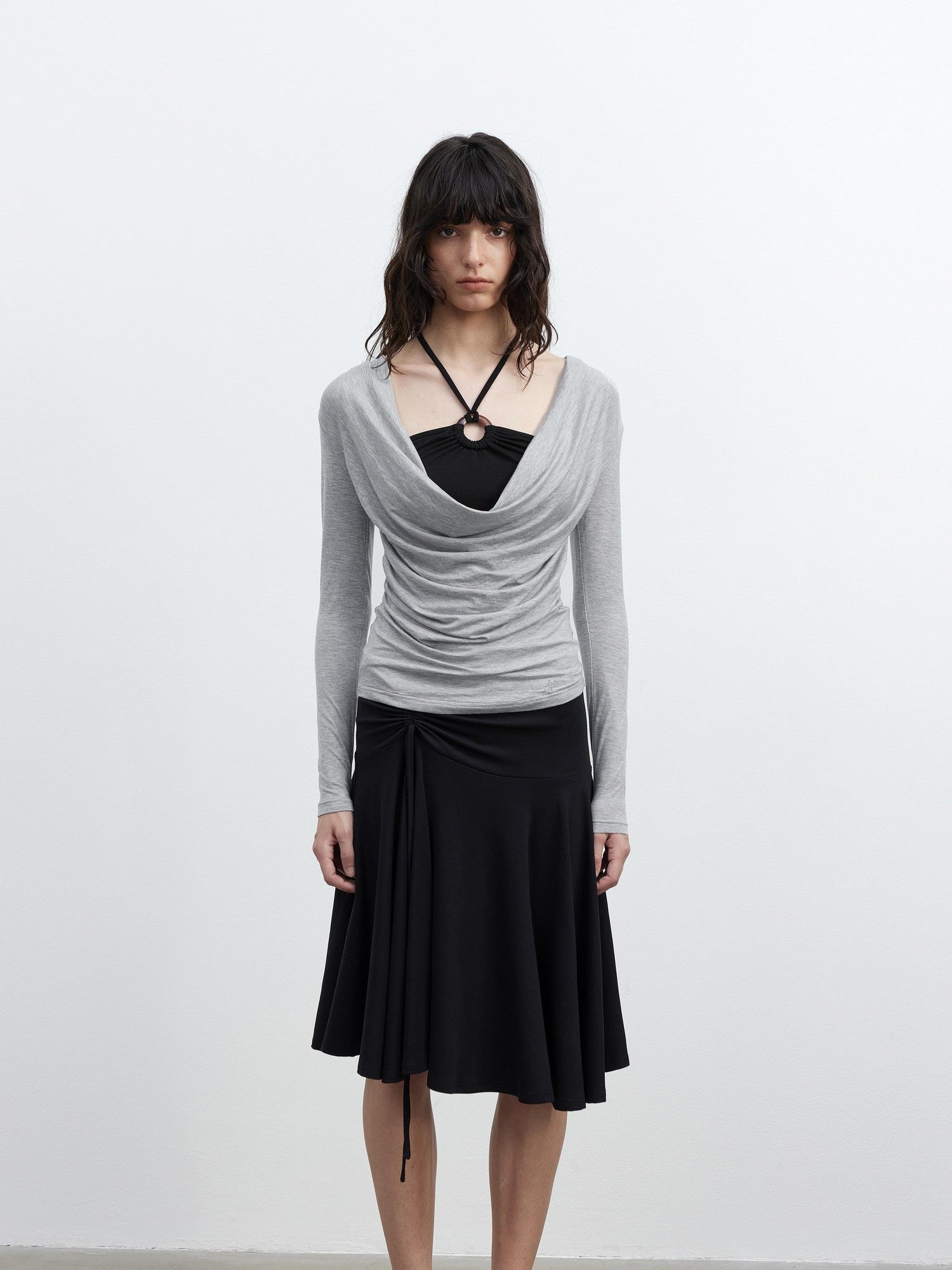 AFTADAWN Beaded Colorblock Halter Faux Layered Slim Women&