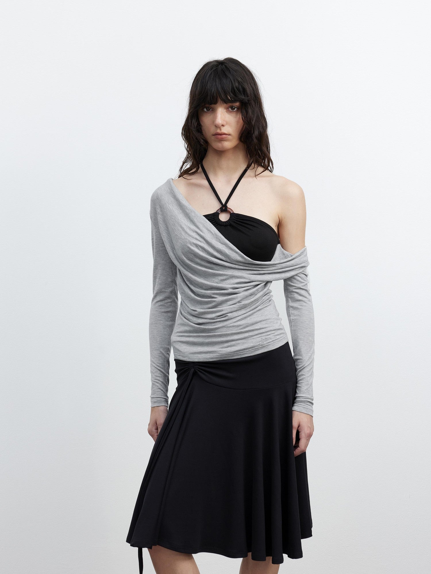 AFTADAWN Beaded Colorblock Halter Faux Layered Slim Women&