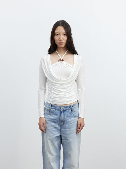 AFTADAWN Beaded Colorblock Halter Faux Layered Slim Women&