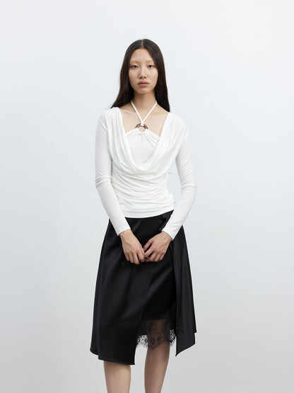 AFTADAWN Beaded Colorblock Halter Faux Layered Slim Women&