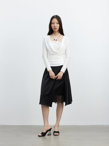 AFTADAWN Beaded Colorblock Halter Faux Layered Slim Women&