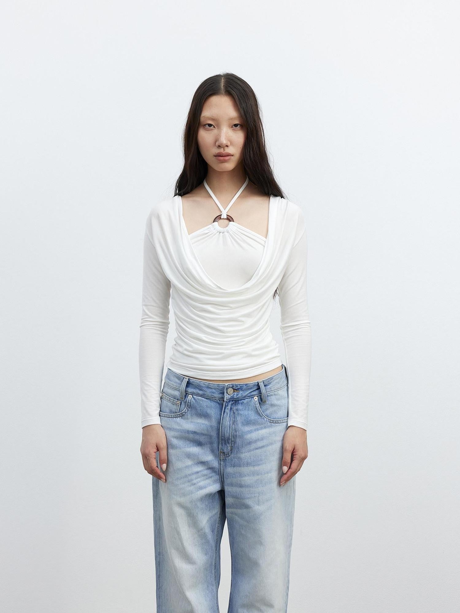 AFTADAWN Beaded Colorblock Halter Faux Layered Slim Women&