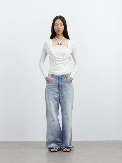 AFTADAWN Beaded Colorblock Halter Faux Layered Slim Women&