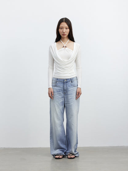 AFTADAWN Beaded Colorblock Halter Faux Layered Slim Women&