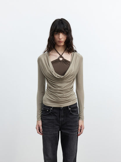 AFTADAWN Beaded Colorblock Halter Faux Layered Slim Women&