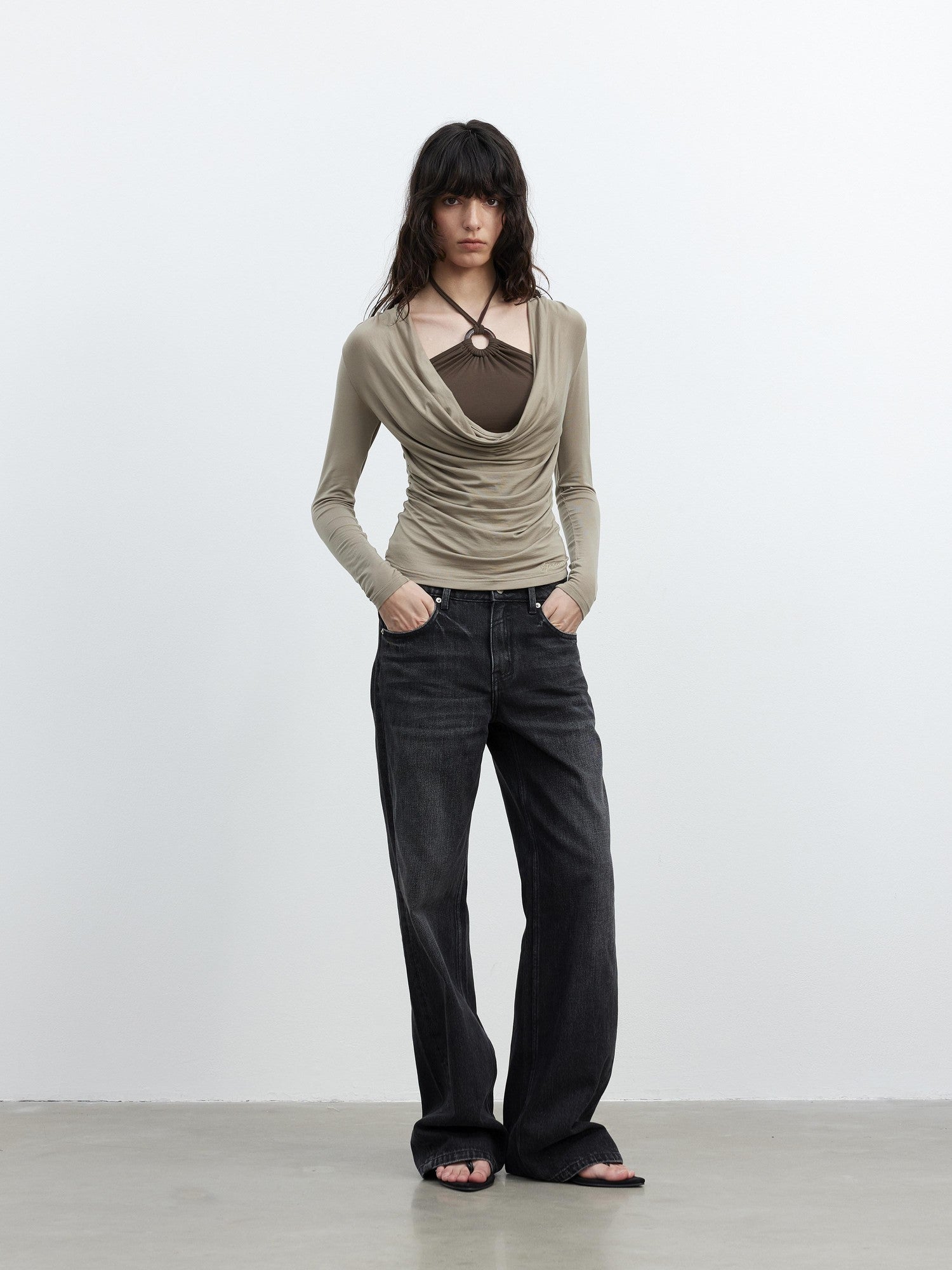 AFTADAWN Beaded Colorblock Halter Faux Layered Slim Women&