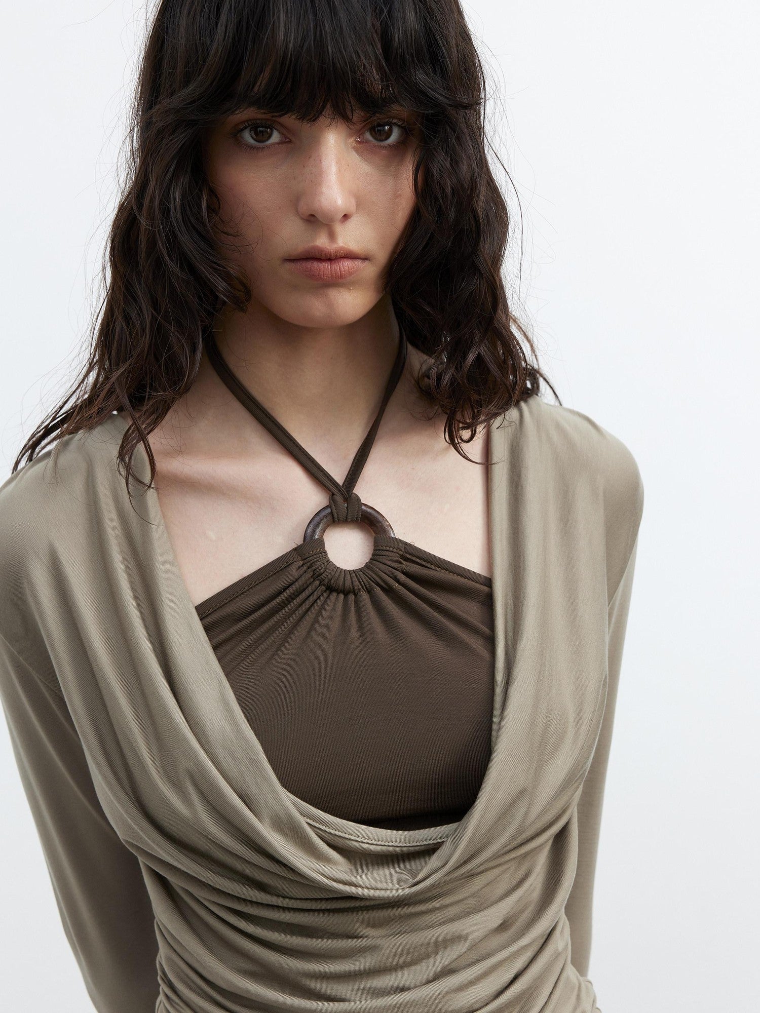 AFTADAWN Beaded Colorblock Halter Faux Layered Slim Women&