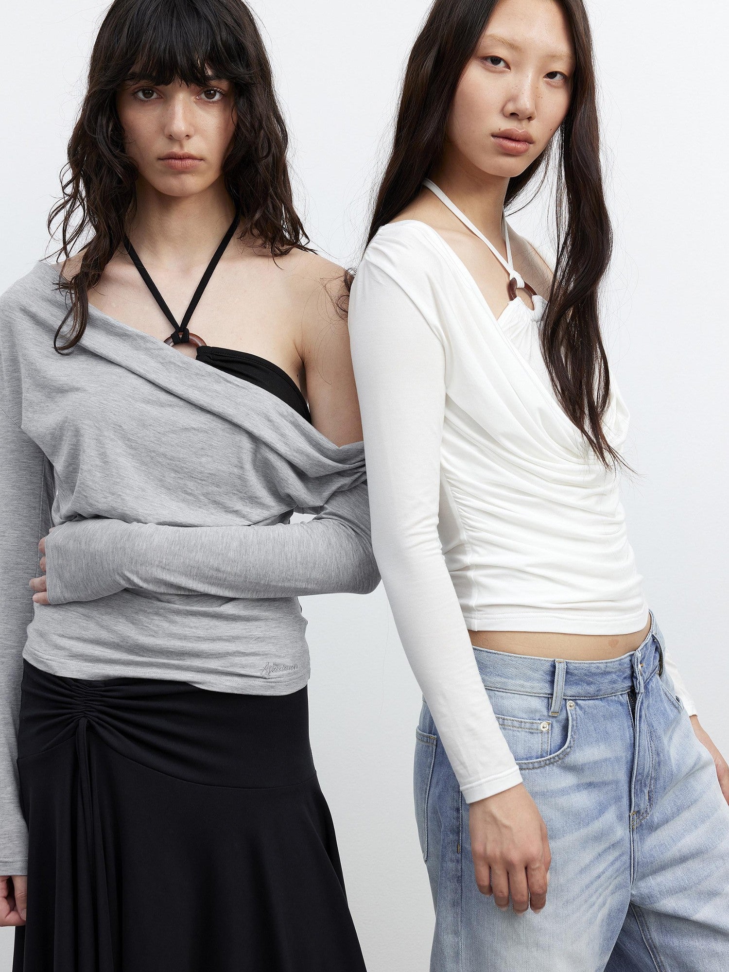AFTADAWN Beaded Colorblock Halter Faux Layered Slim Women&
