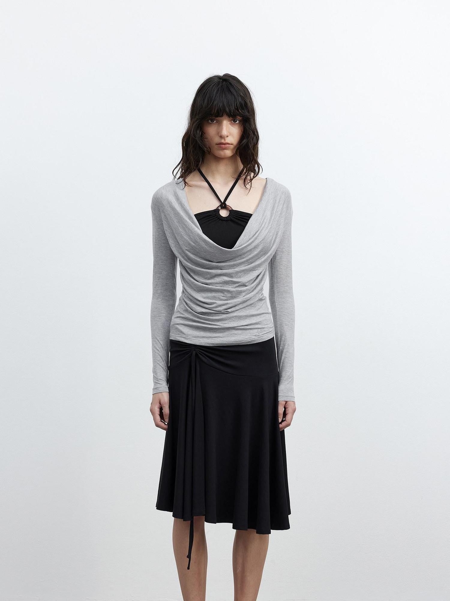 AFTADAWN Beaded Colorblock Halter Faux Layered Slim Women&