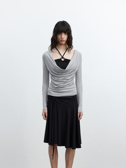 AFTADAWN Beaded Colorblock Halter Faux Layered Slim Women&