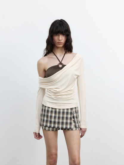 AFTADAWN Beaded Colorblock Halter Faux Layered Slim Women&
