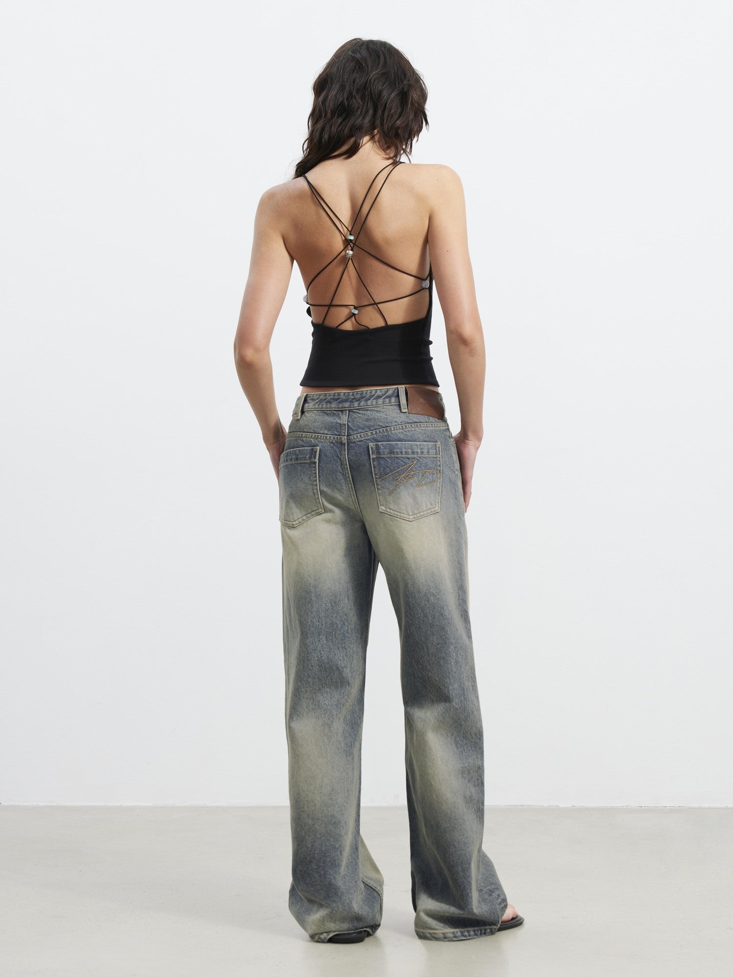 AFTADAWN Beaded Crisscross Halter Deep Back Women&