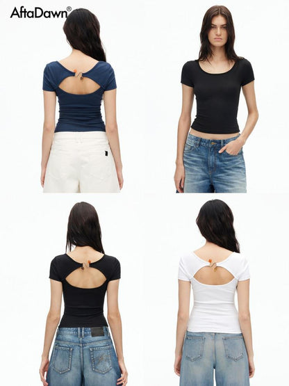 AFTADAWN Beaded Cutout Backless U Neck Women&