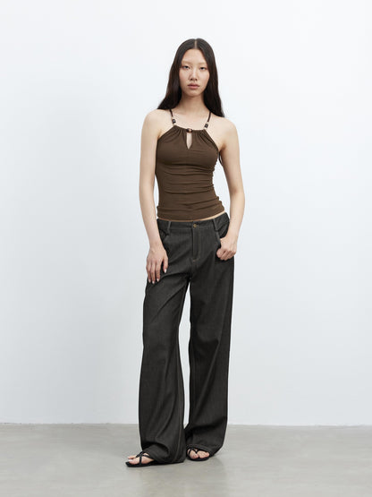 AFTADAWN Beaded Cutout Crisscross Back Slim Fit Skin Friendly Women&