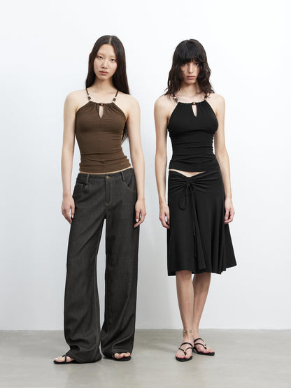 AFTADAWN Beaded Cutout Crisscross Back Slim Fit Skin Friendly Women&