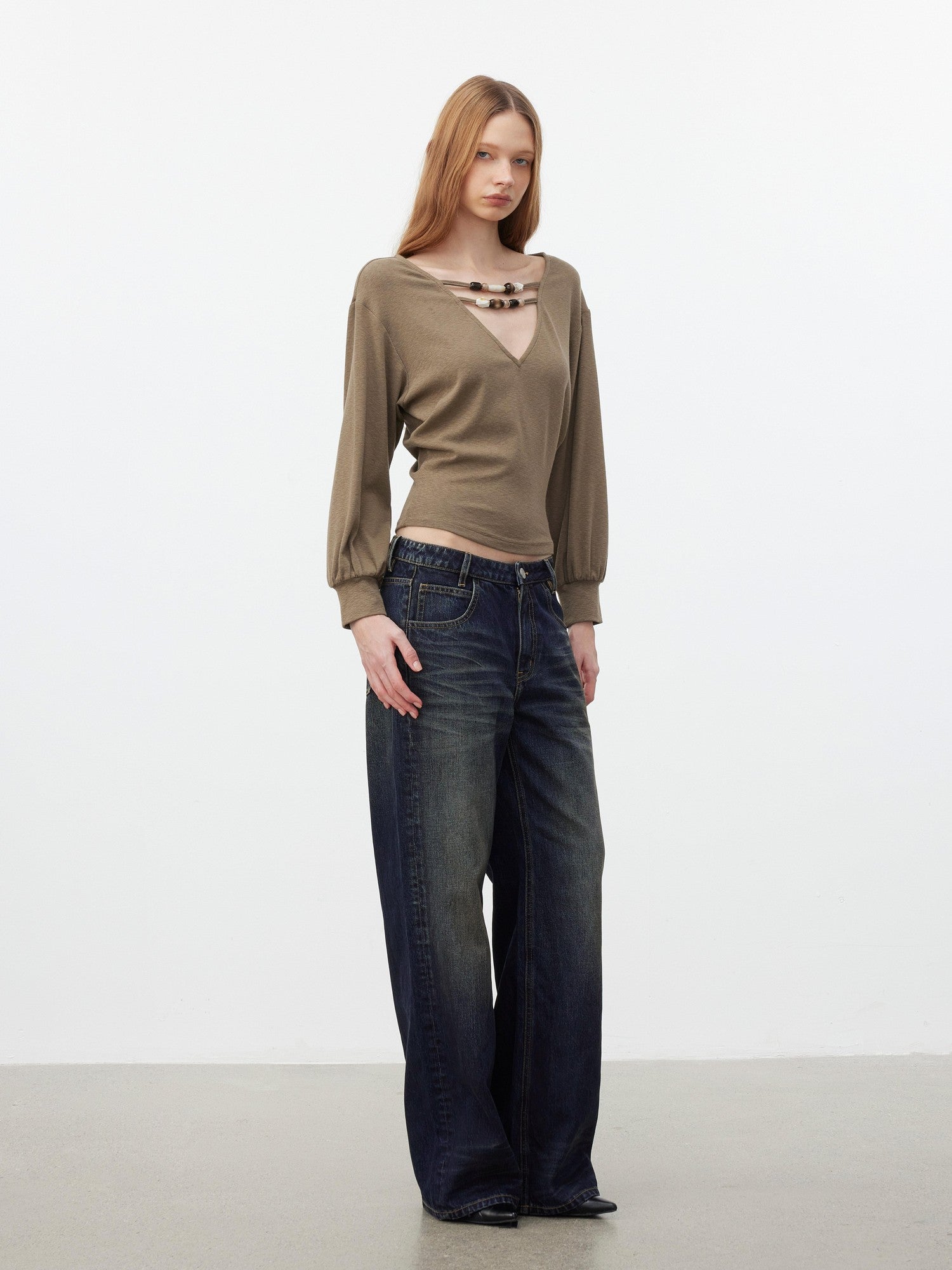 AFTADAWN Beaded Cutout Deep V Women&